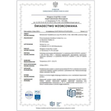 Świadectwo wzorcowania polarymetru 589 / 882nm